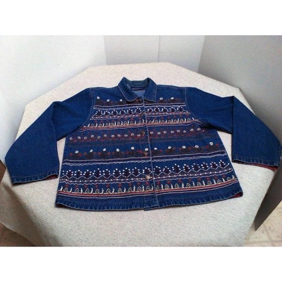 Jane Ashley Women's Shirt Embroidered Denim Cotton Long Sleeve Medium Blue Large - Picture 3 of 16